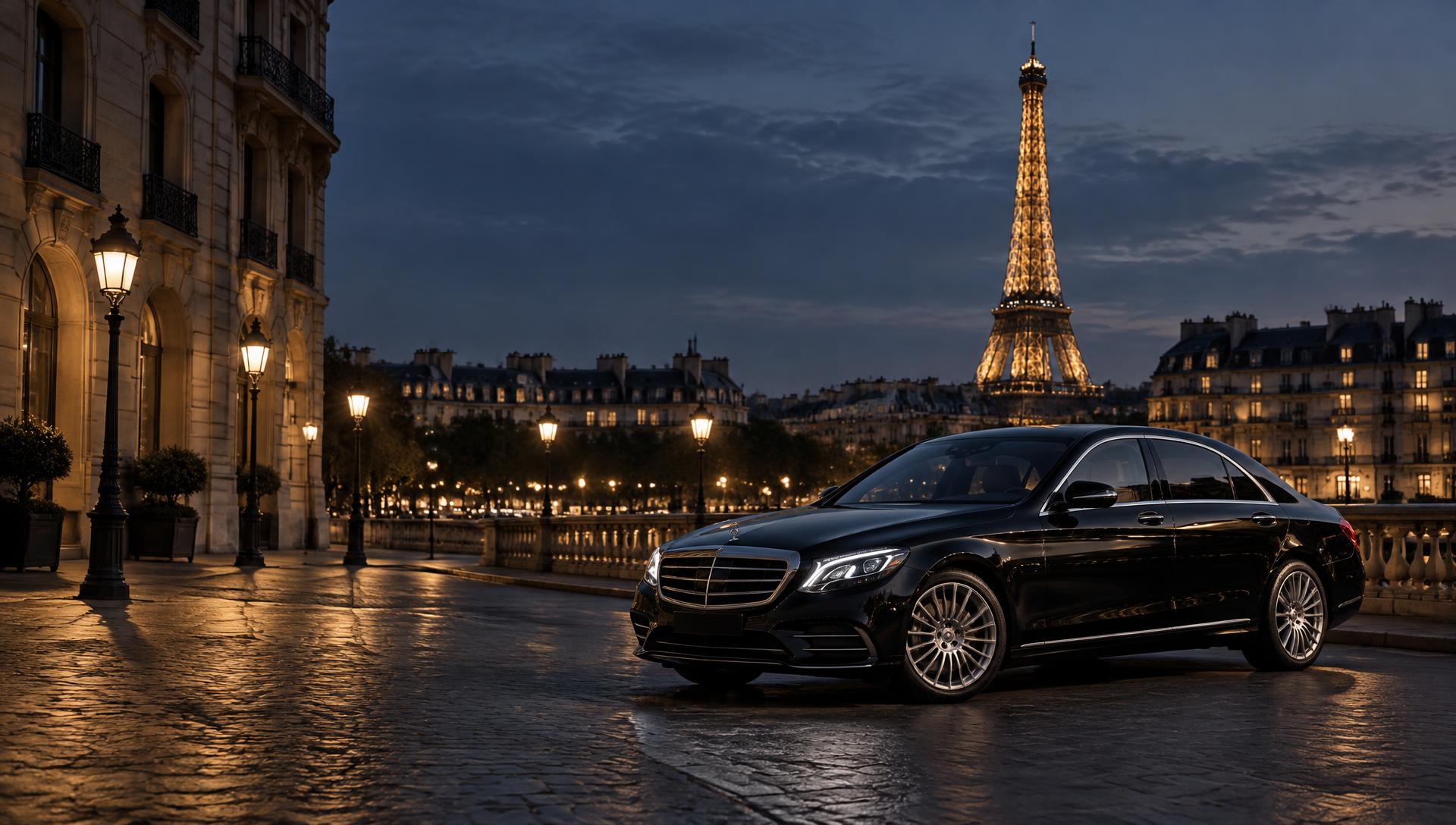 Berline de prestige à Paris devant la tour Eiffel